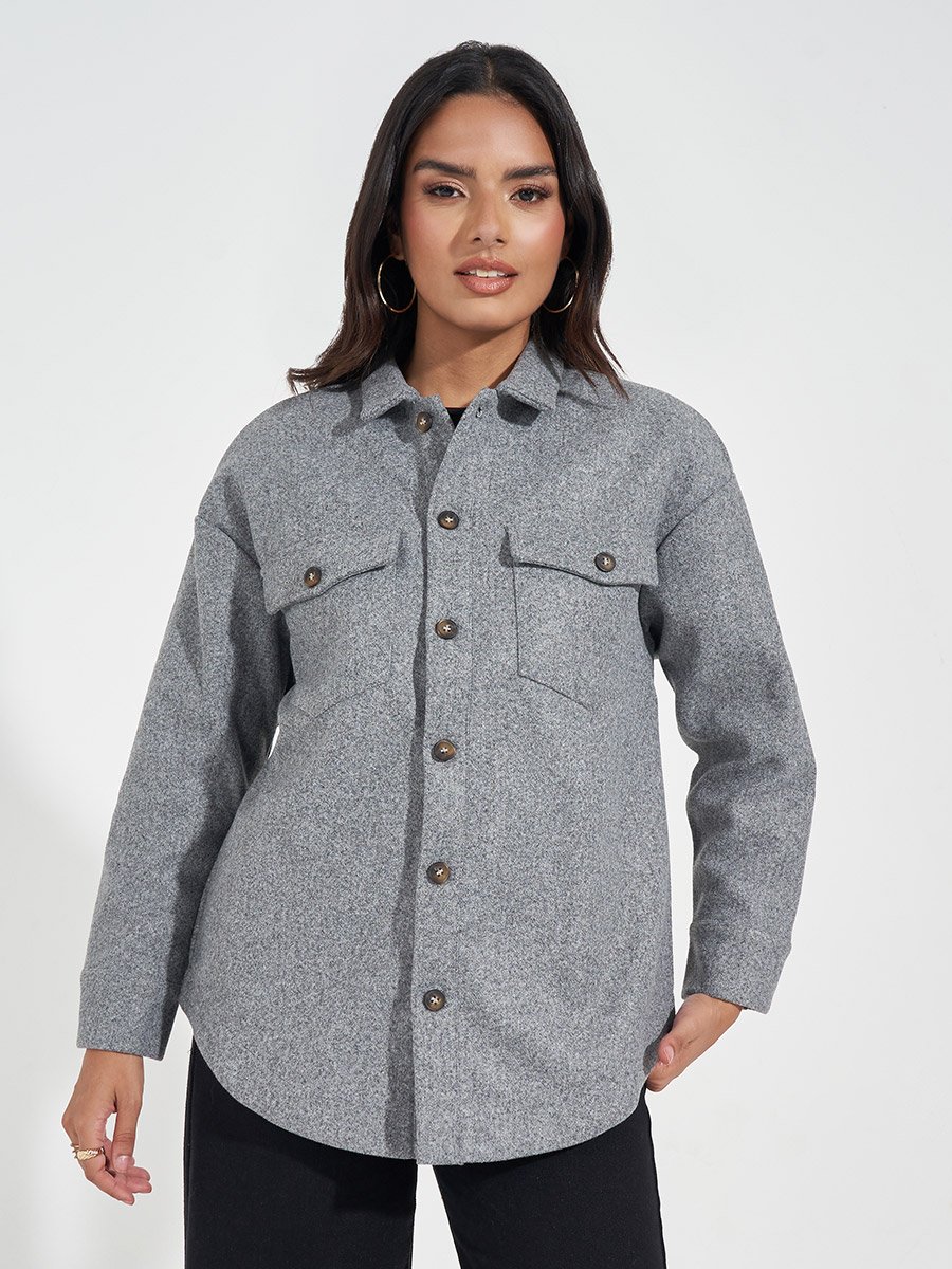 Oversized Longline Wool Like Shacket