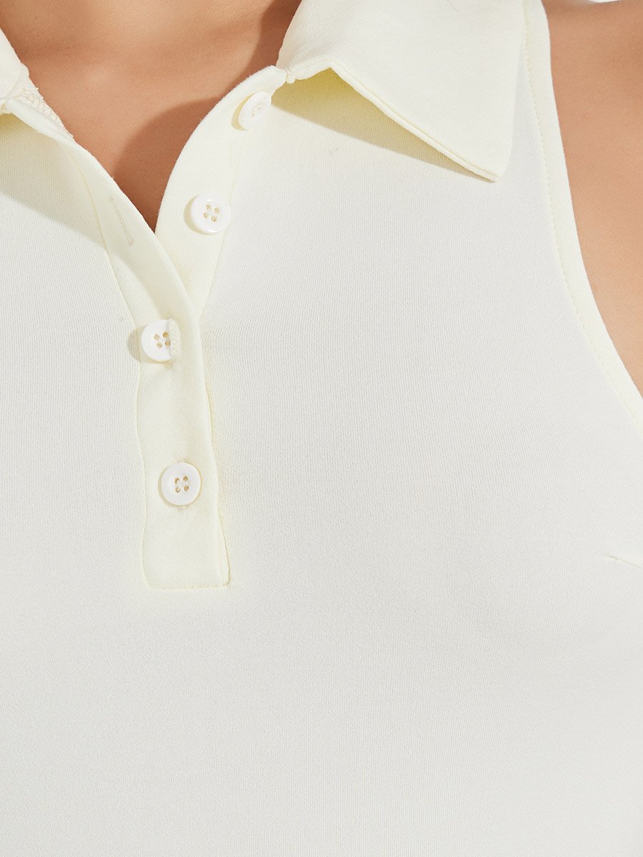Solid Sleeveless Knit Collared Bodysuit