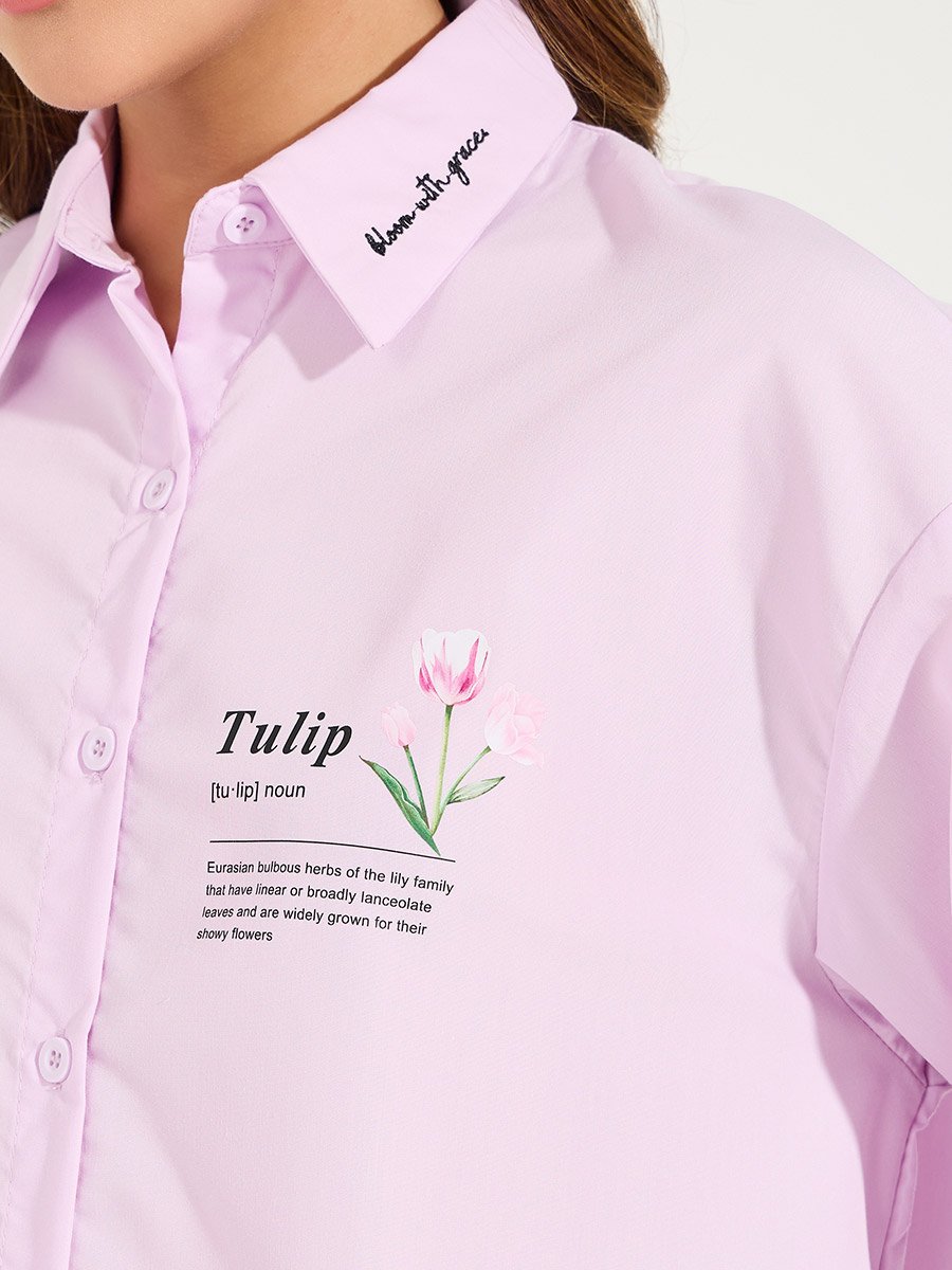 Oversized Embroidery Detail Button Down Shirt