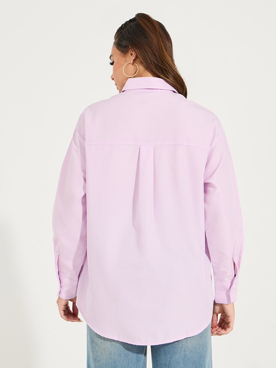 Oversized Embroidery Detail Button Down Shirt