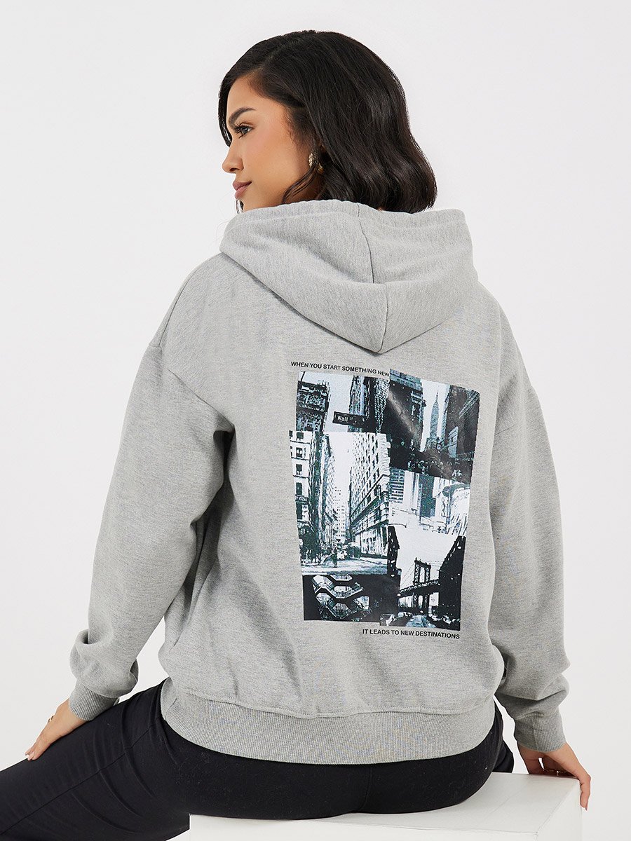 Oversized Regular Length Photo Print Hoodie