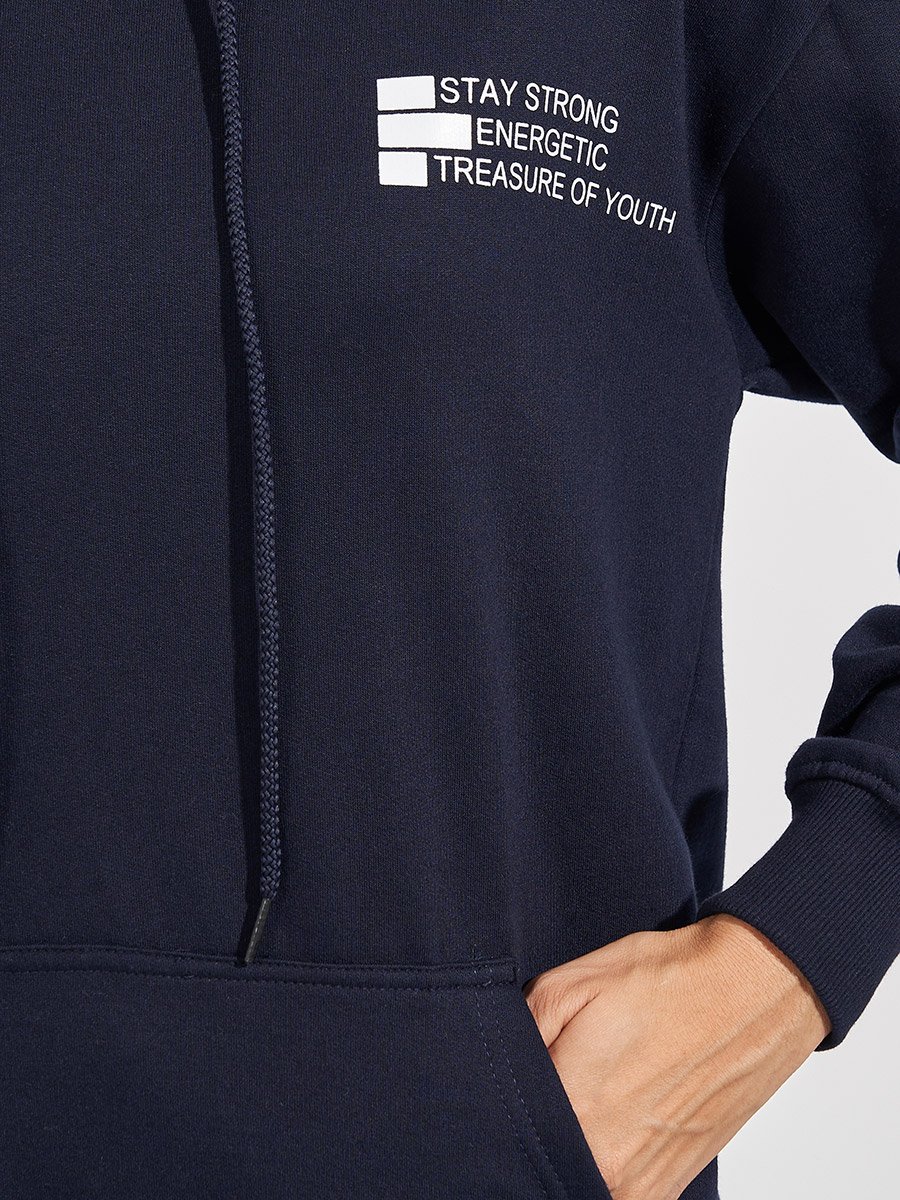 Regular Fit Longline Slogan Hoodie