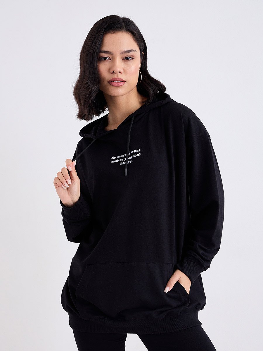 Oversized Longline Slogan Print Hoodie