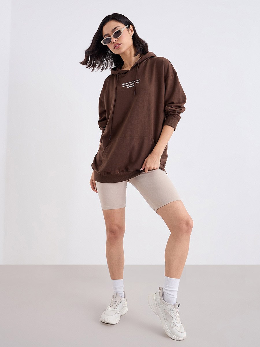 Oversized Longline Slogan Print Hoodie