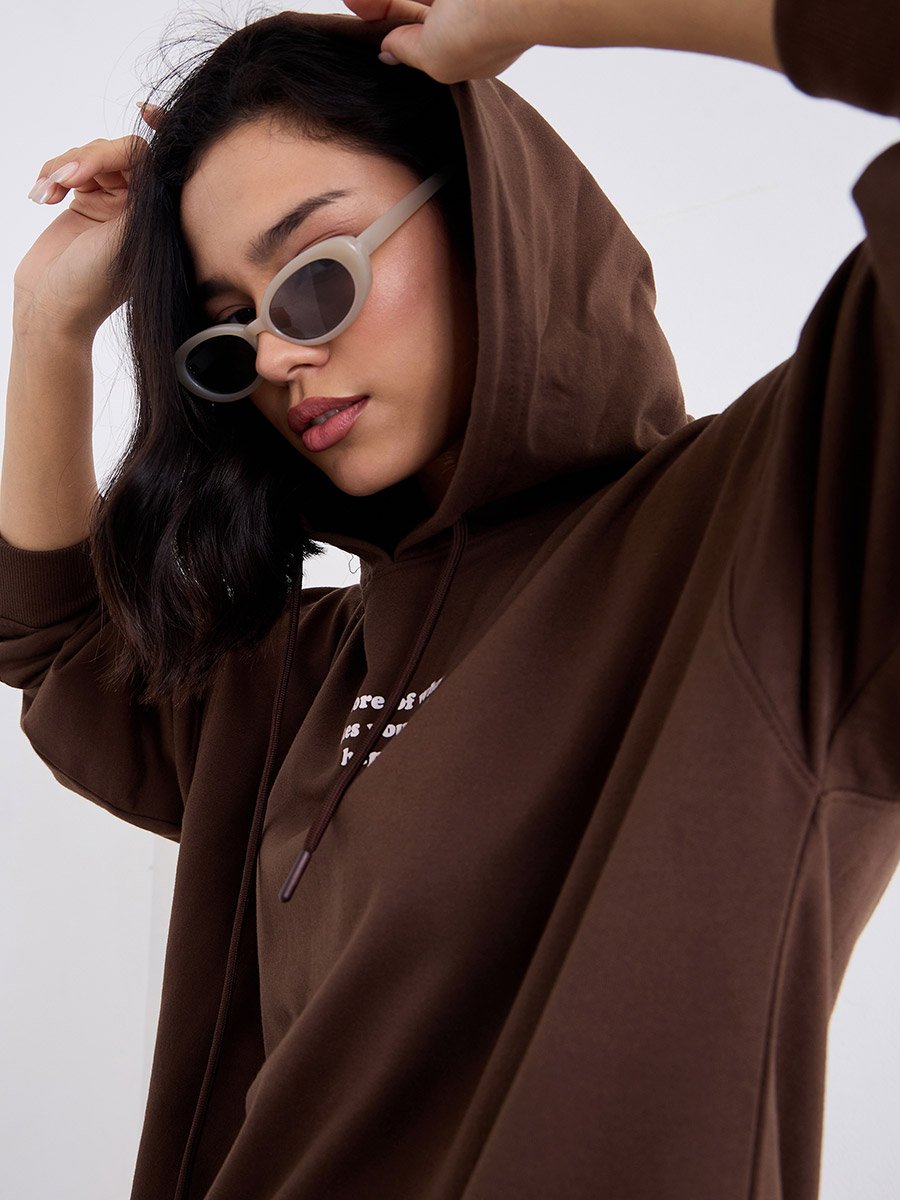 Oversized Longline Slogan Print Hoodie