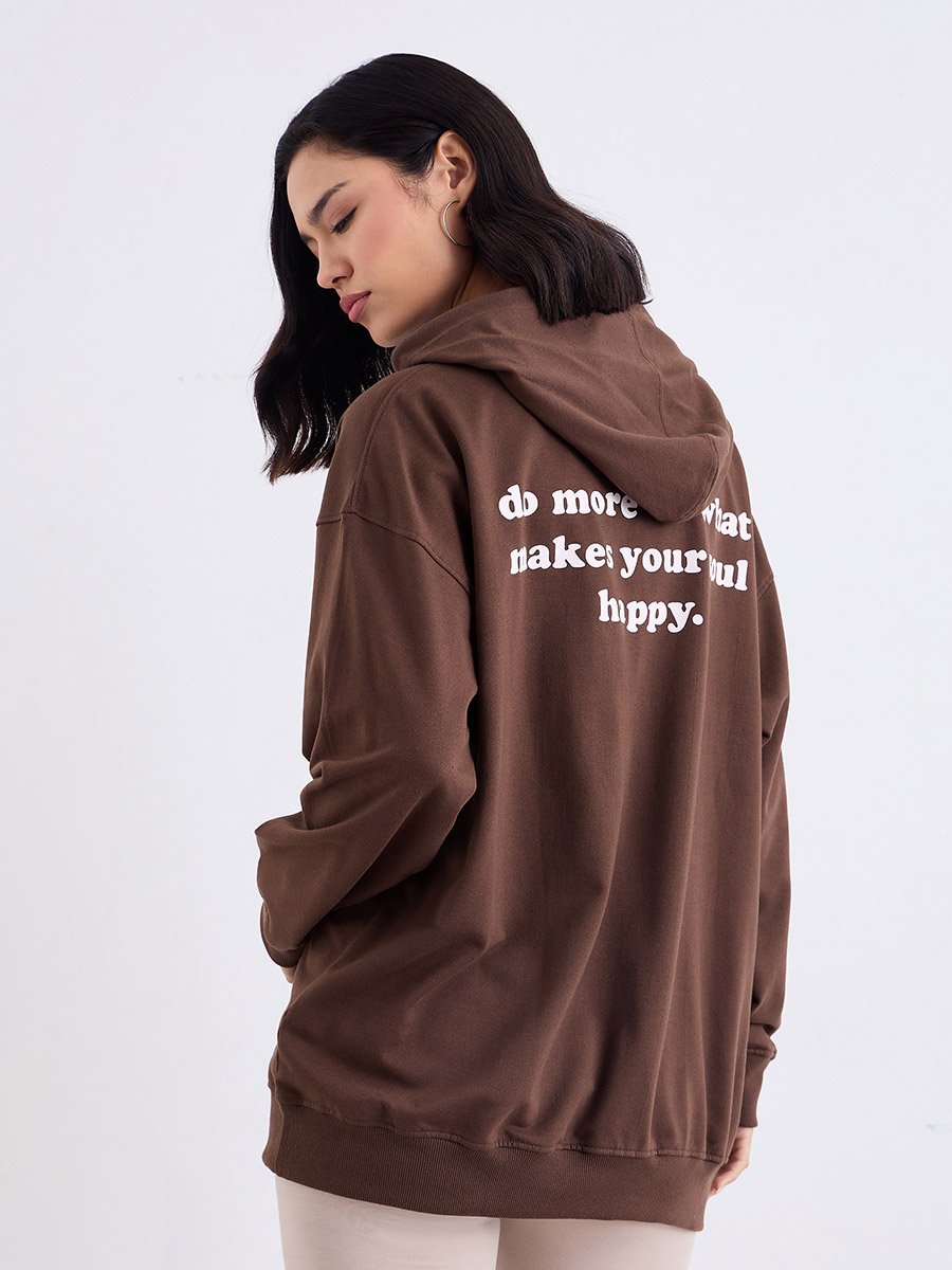 Oversized Longline Slogan Print Hoodie