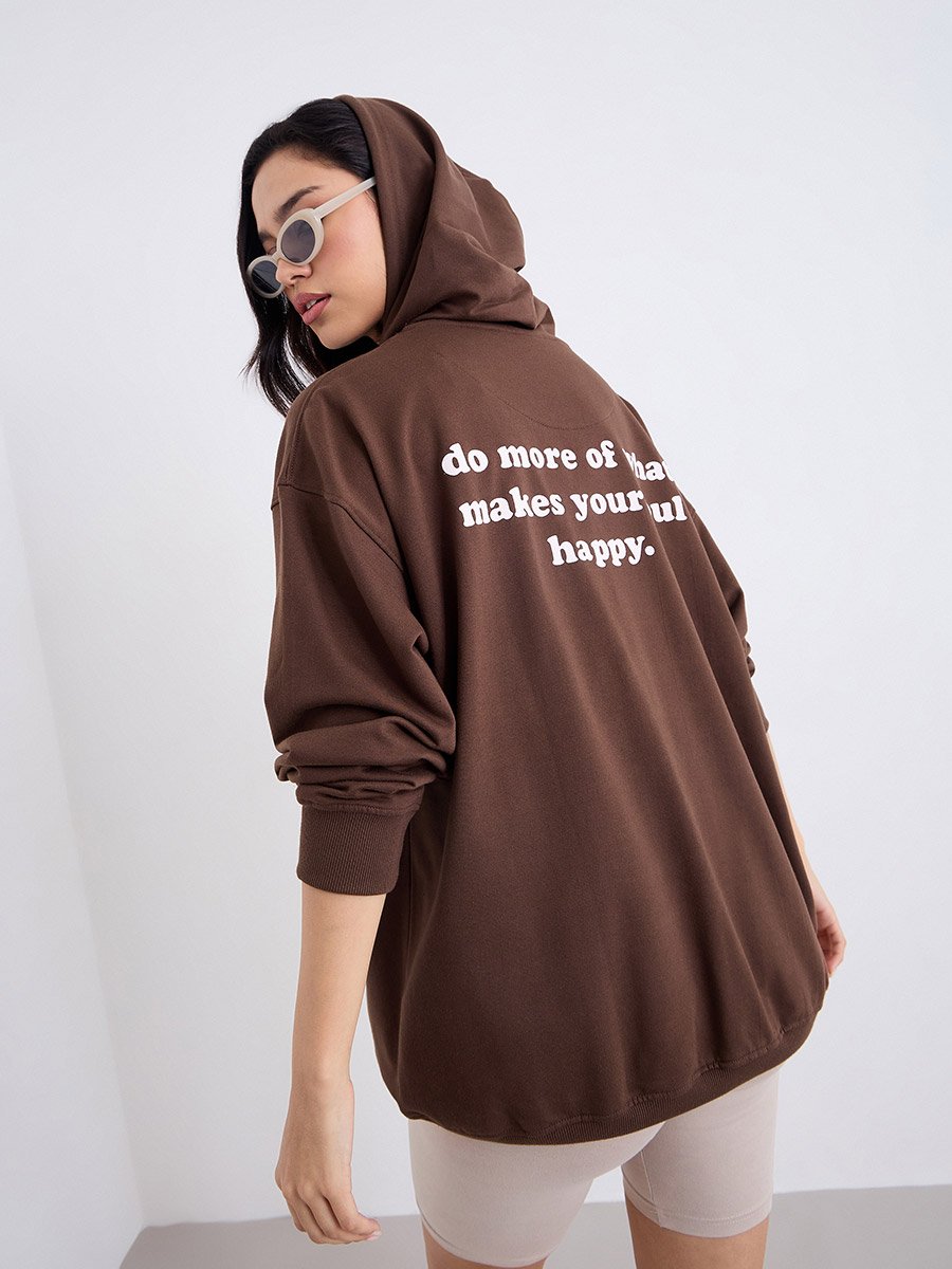 Oversized Longline Slogan Print Hoodie