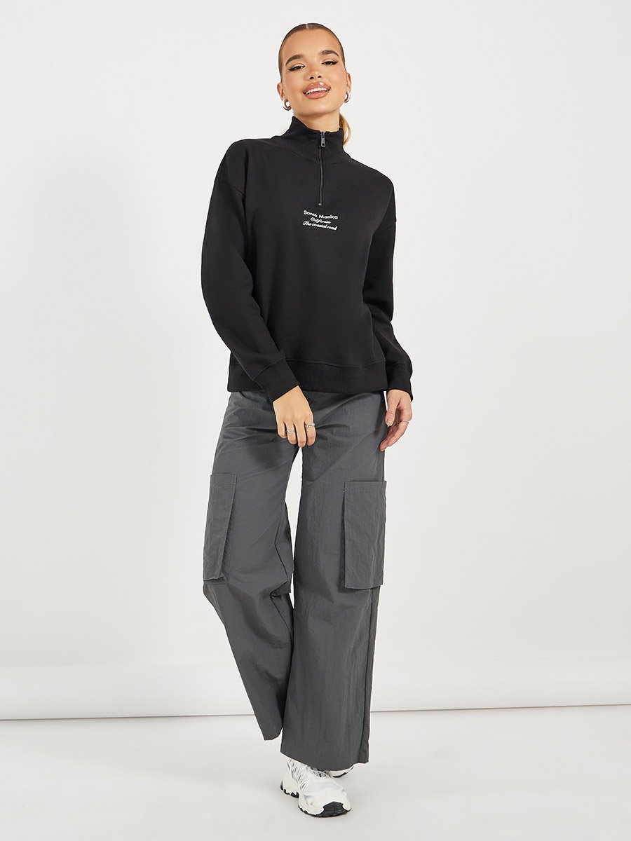 Regular Fit Half Zip Slogan Sweatshirt