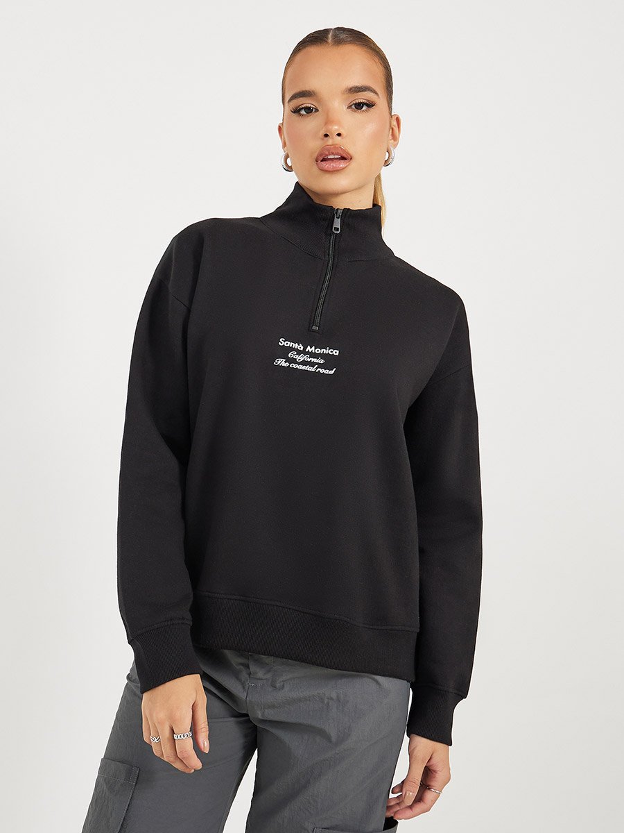 Regular Fit Half Zip Slogan Sweatshirt