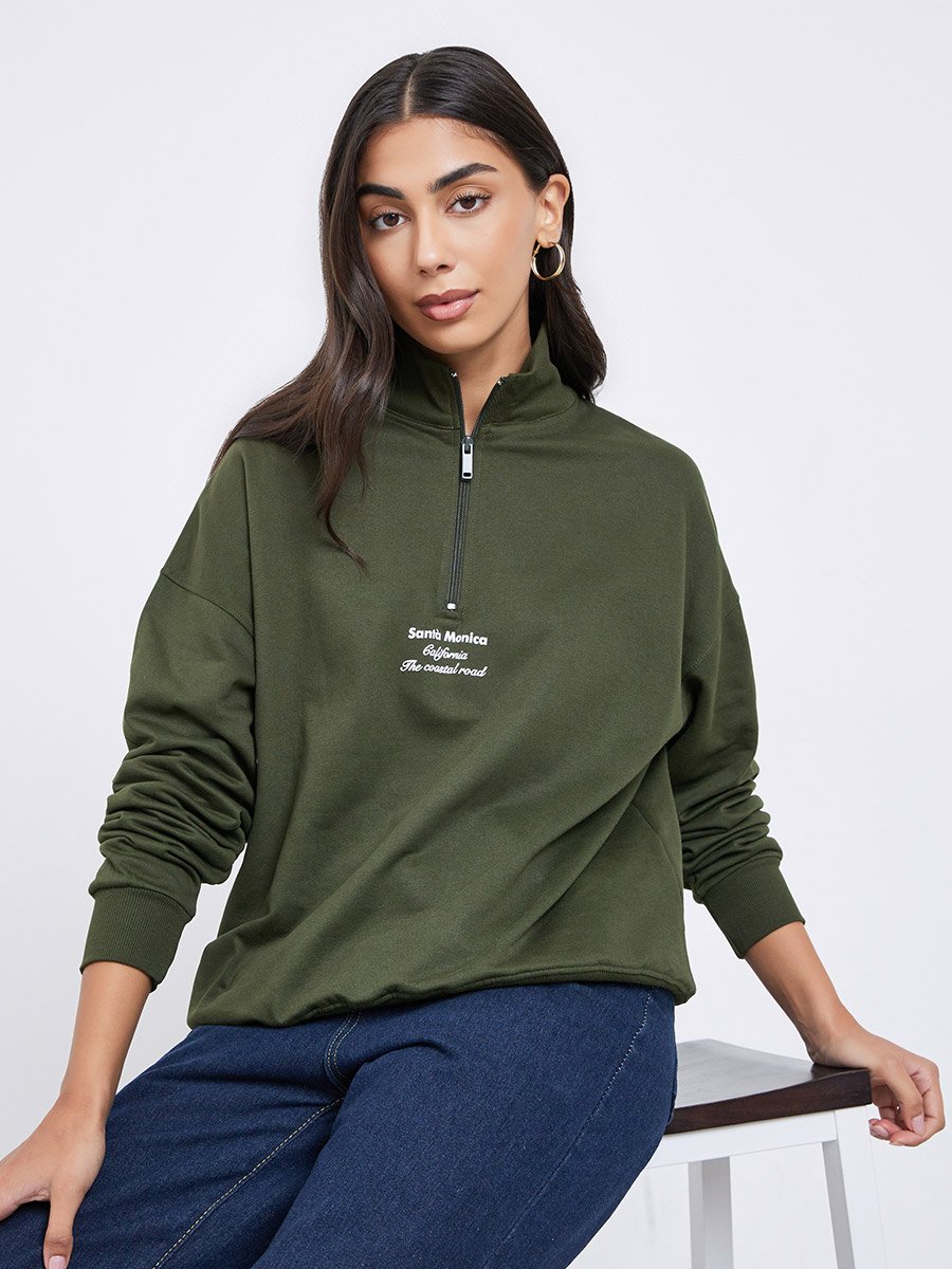 Regular Fit Half Zip Slogan Sweatshirt
