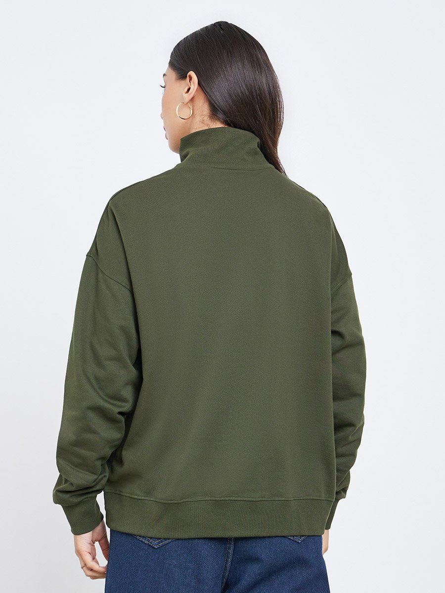 Regular Fit Half Zip Slogan Sweatshirt