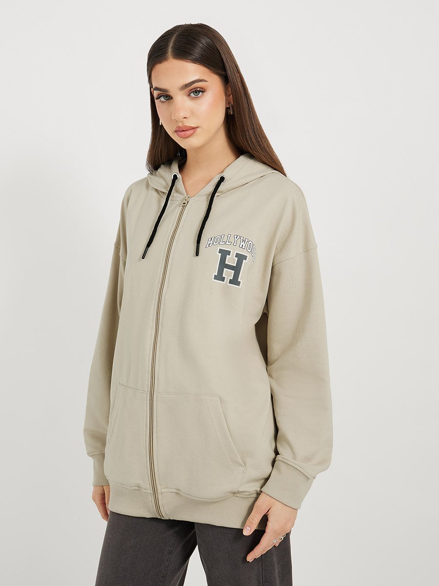 Oversized Longline Zip Through Hoodie