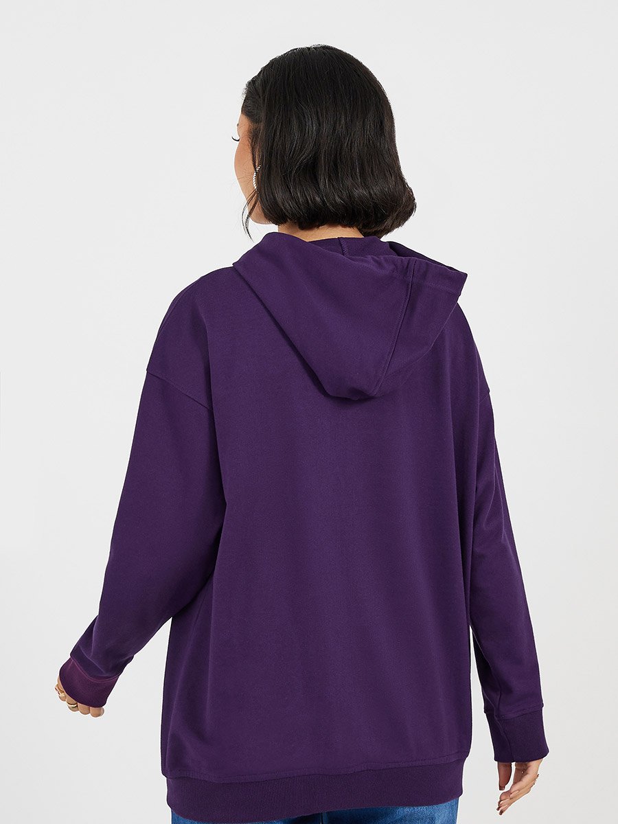 Oversized Zip Through New York Print Hoodie