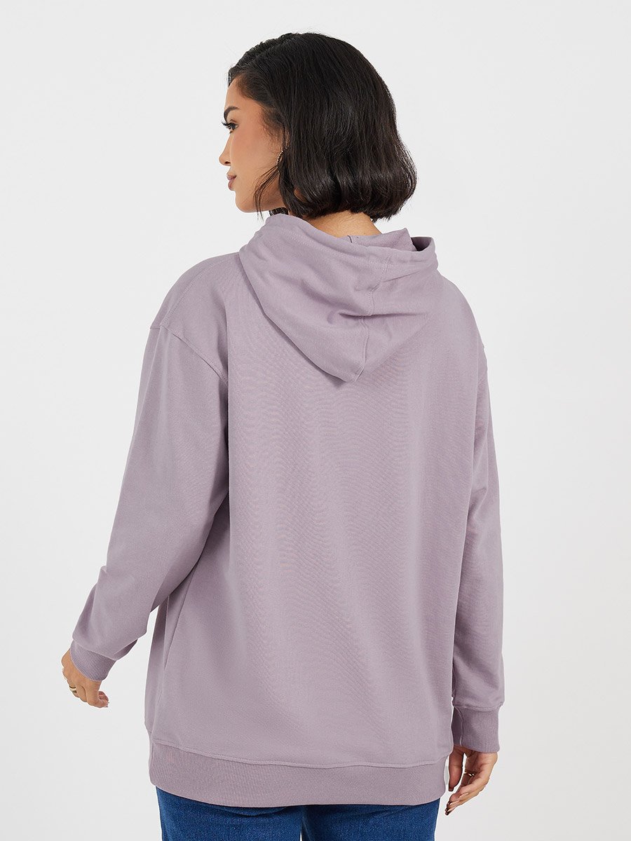 Regular Fit Longline Embroidered Slogan Hoodie