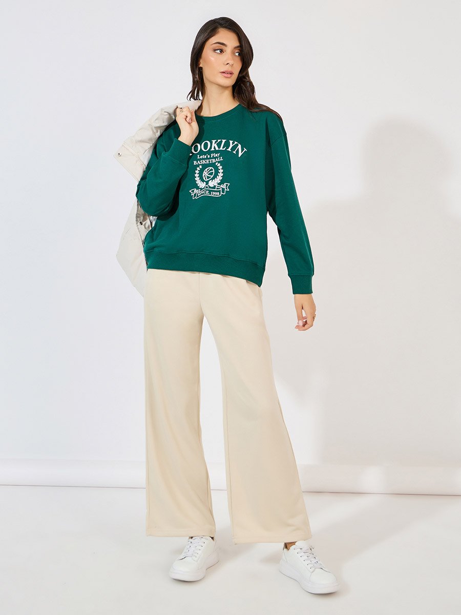 Regular Fit Longline Graphic Sweatshirt with Neck Rib Detail