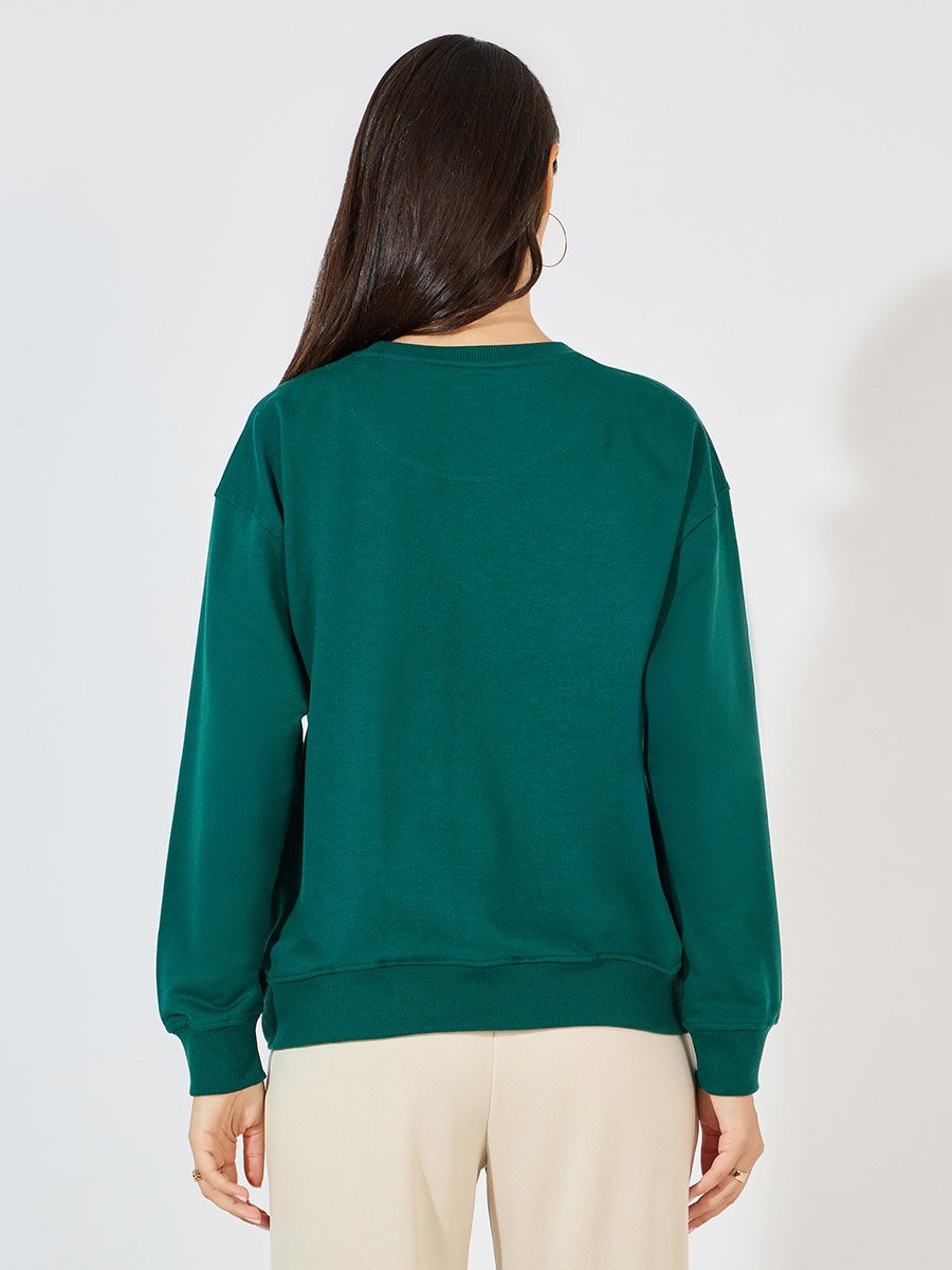 Regular Fit Longline Graphic Sweatshirt with Neck Rib Detail