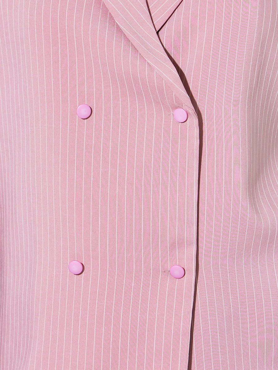 Pink Striped Lapel Collar Wrap Top with Double-Breasted Button