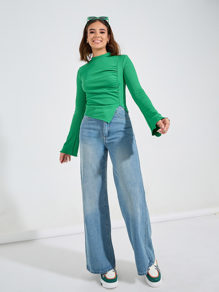Asymmetric Hem Gathered Knit Top For Women at Saudi | Styli
