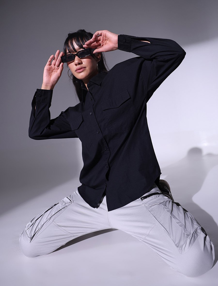 Spread Collar Oversized Casual Shirt
