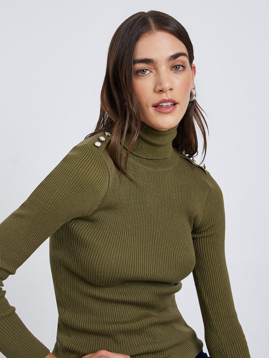 Olive Green Ribbed Turtleneck Sweater