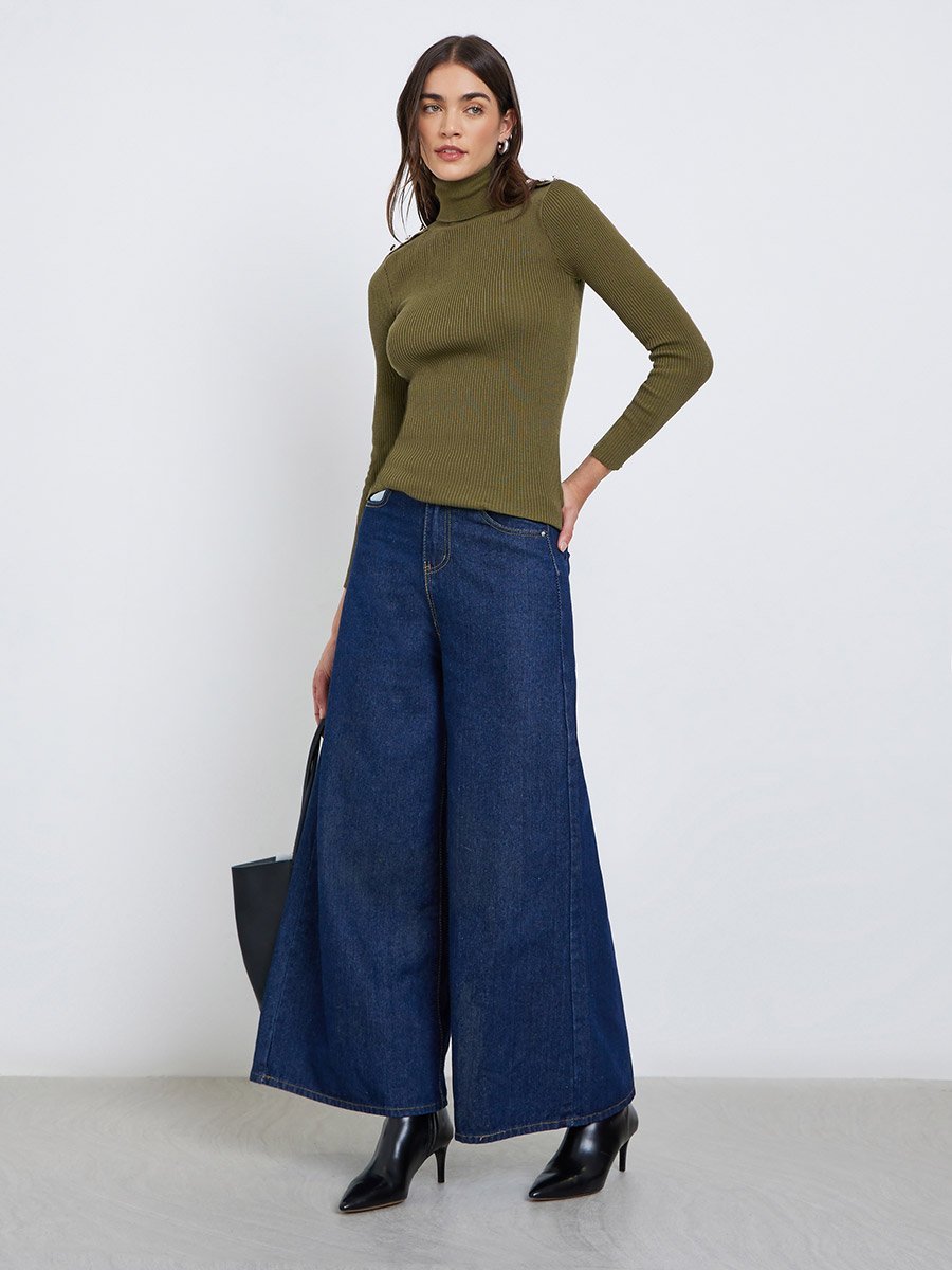 Olive Green Ribbed Turtleneck Sweater