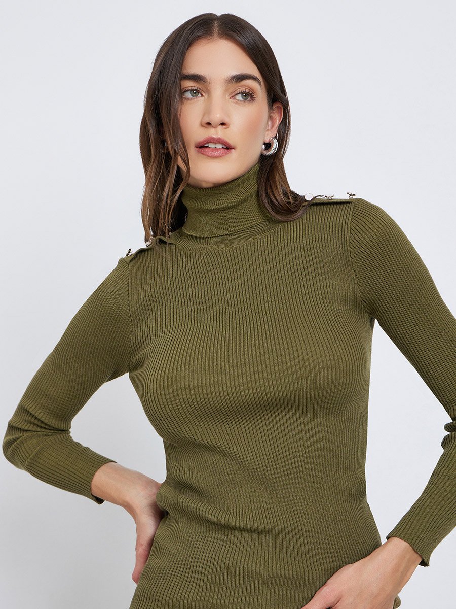 Olive Green Ribbed Turtleneck Sweater
