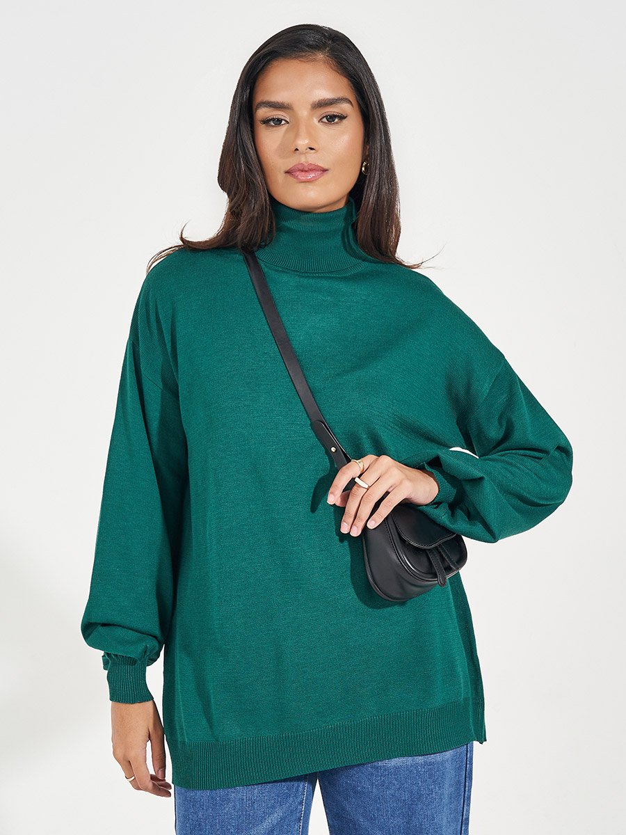Oversized Longline Turtle Neck Sweater For Women at Oman | Styli