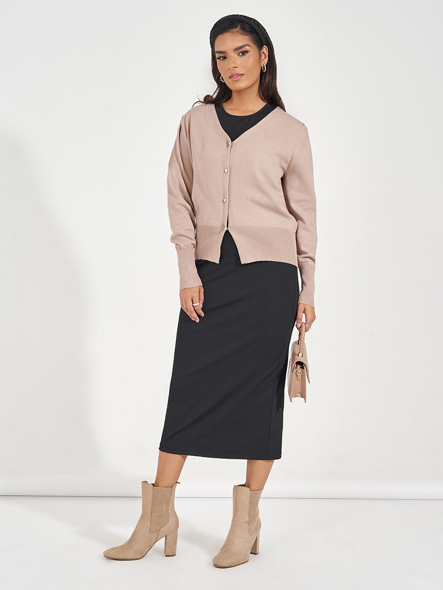 Regular Fit Buttoned Cardigan with Volume Sleeves