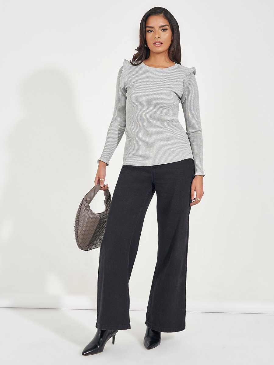 Fitted Regular Length Sweater with Frill Detail