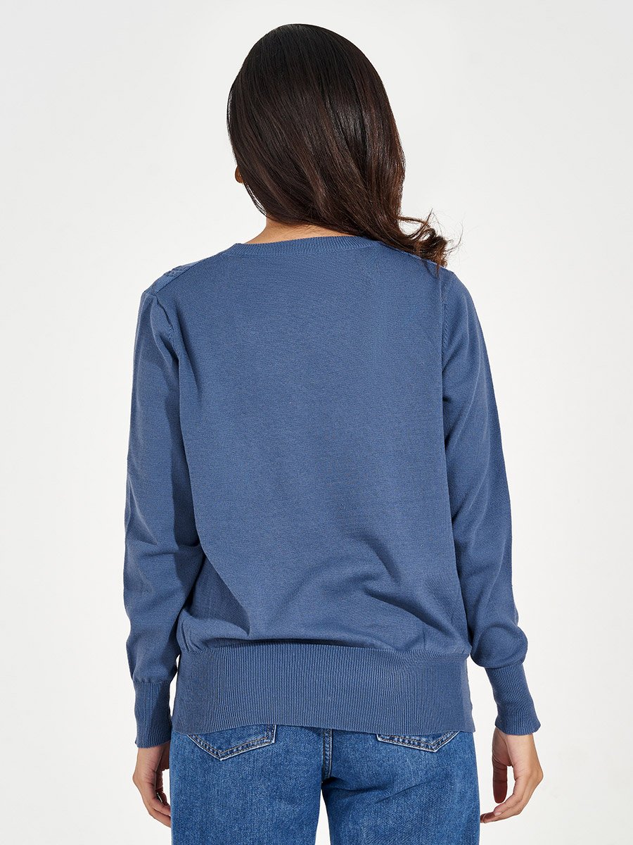 Regular Fit Round Neck Cable Knit Sweater
