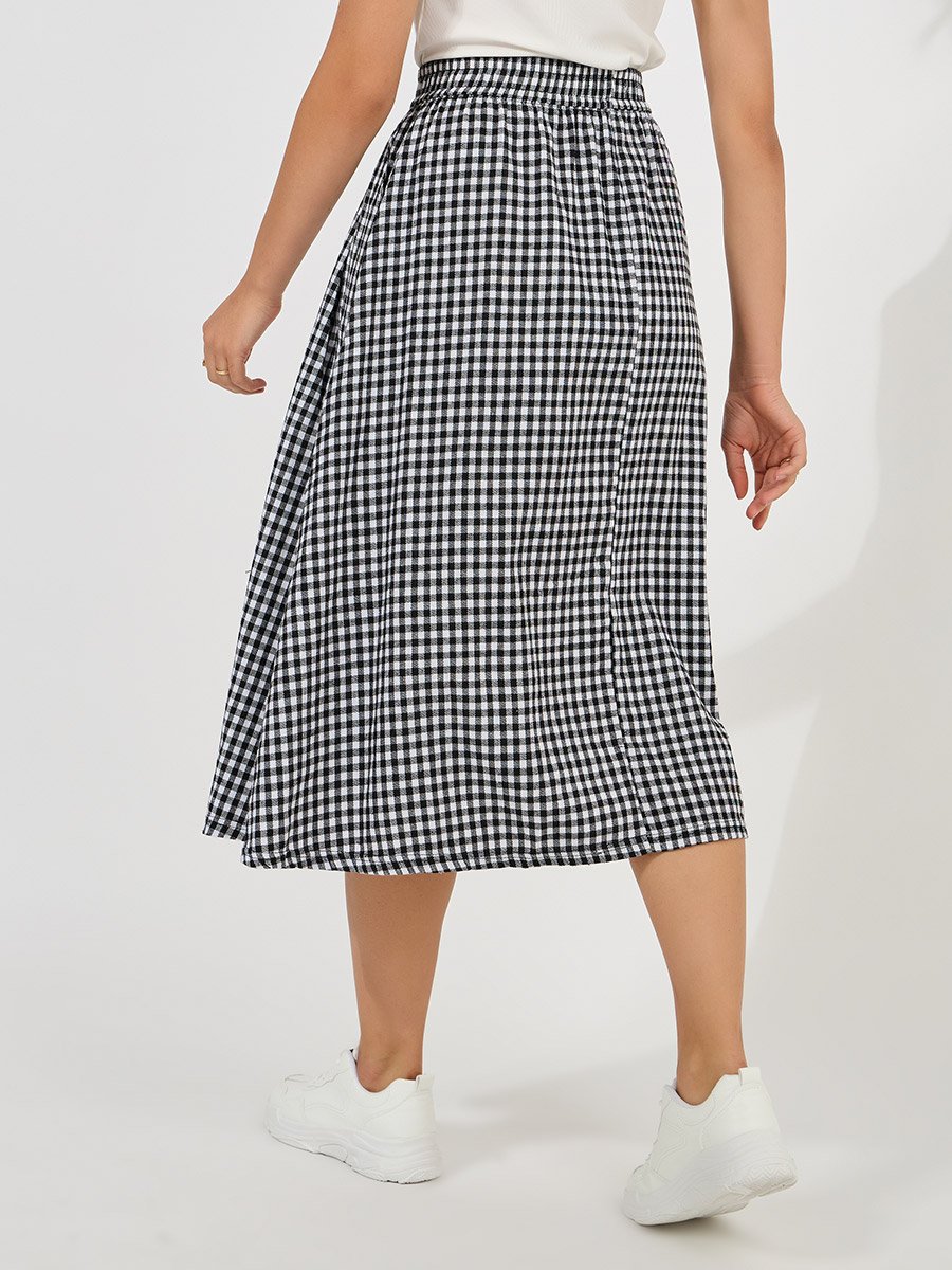 Gingham Check A-Line Midi Skirt For Women at Saudi | Styli