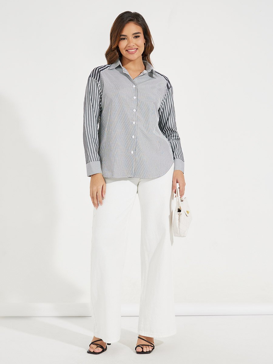 Relaxed Fit Striped Shirt with Dropped Shoulder