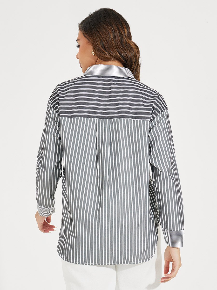 Relaxed Fit Striped Shirt with Dropped Shoulder