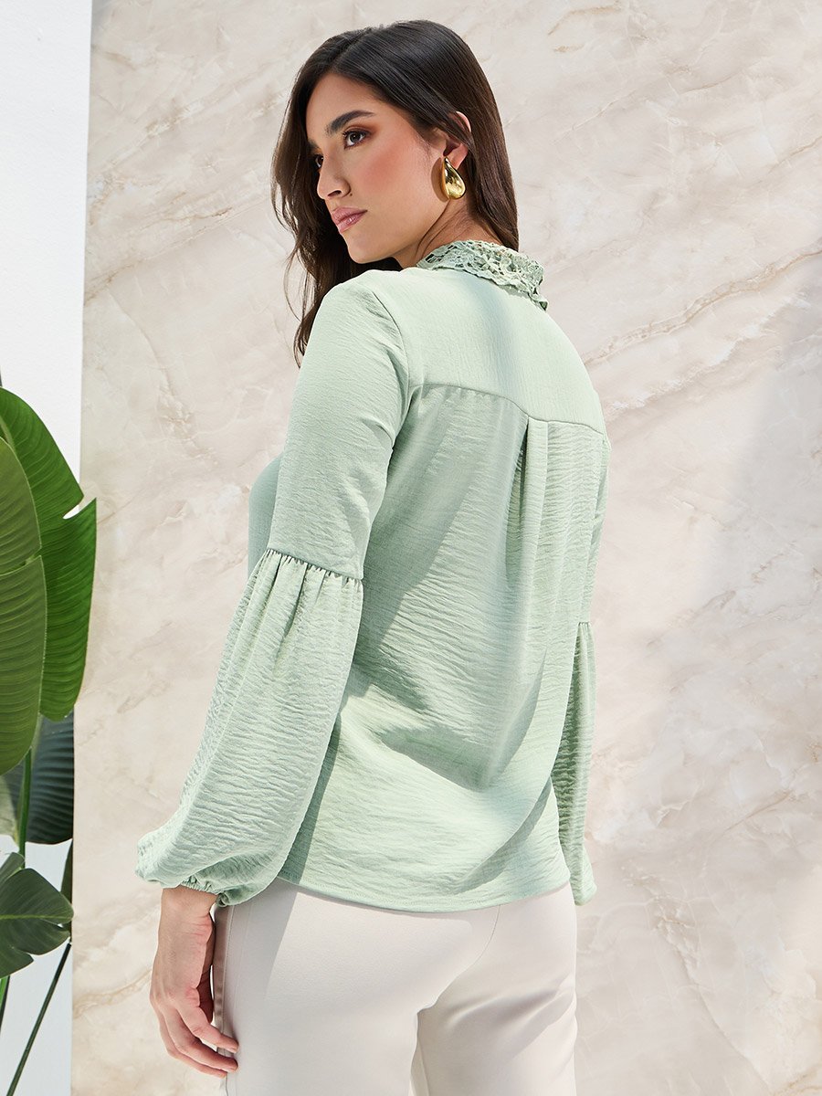 Lace Collar Relaxed Shirt with Concealed Placket