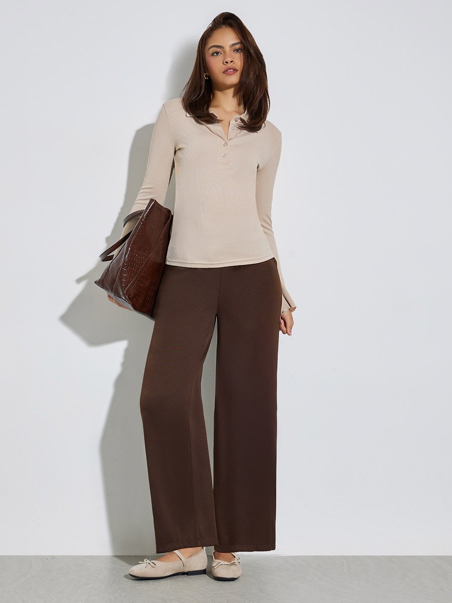 Rib Fitted Polo T-Shirt with Button Placket