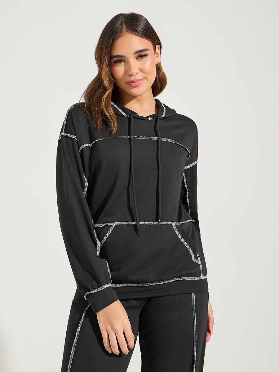 Contrast Stitch Kangaroo Pocket Hoodie and Jogger Lounge Set