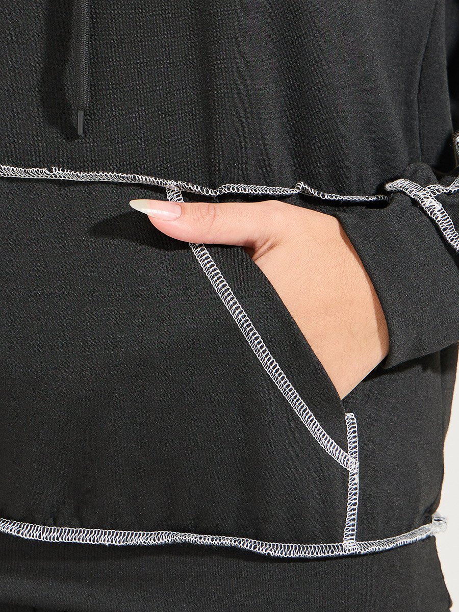 Contrast Stitch Kangaroo Pocket Hoodie and Jogger Lounge Set