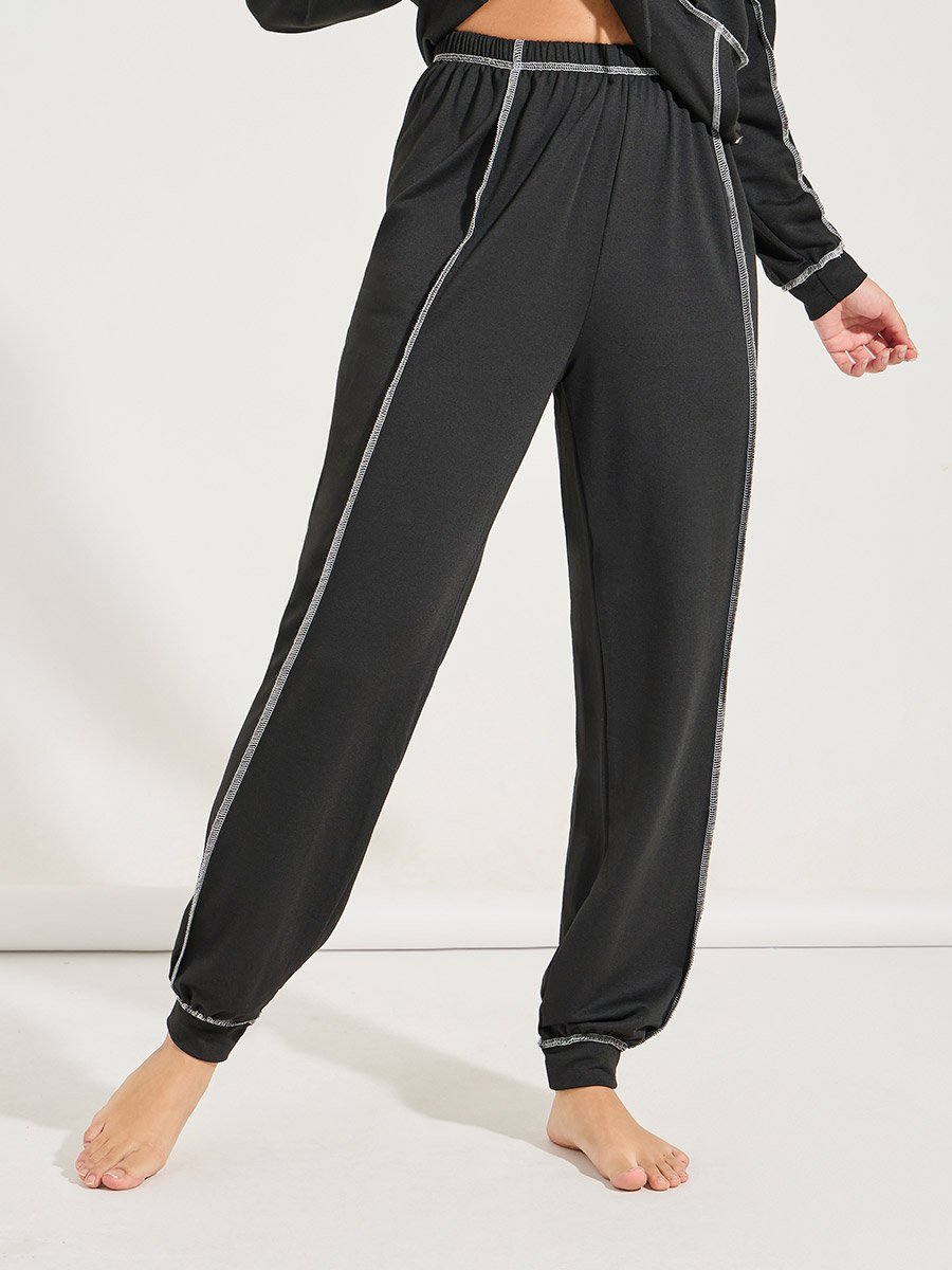 Contrast Stitch Kangaroo Pocket Hoodie and Jogger Lounge Set