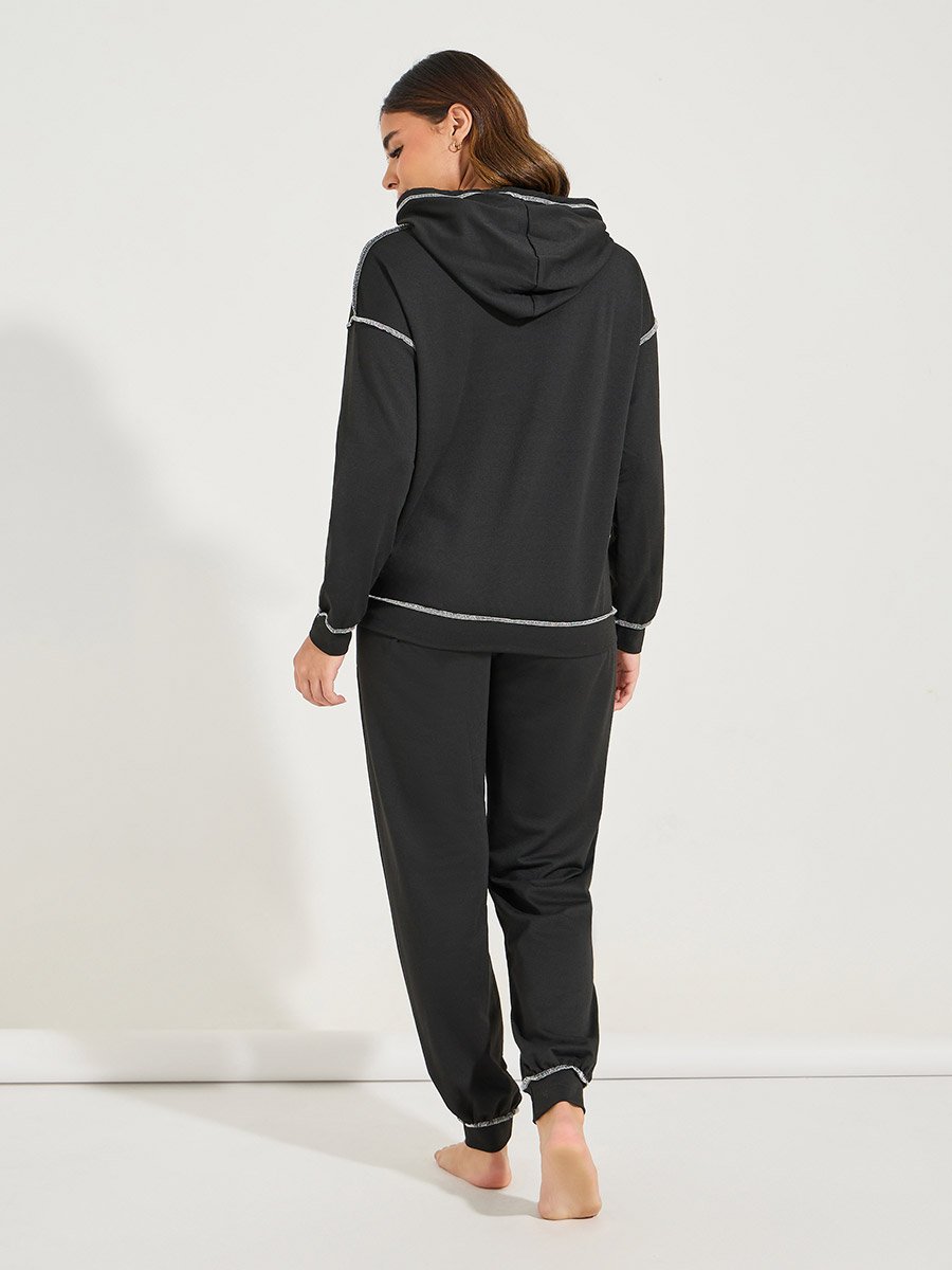Contrast Stitch Kangaroo Pocket Hoodie and Jogger Lounge Set