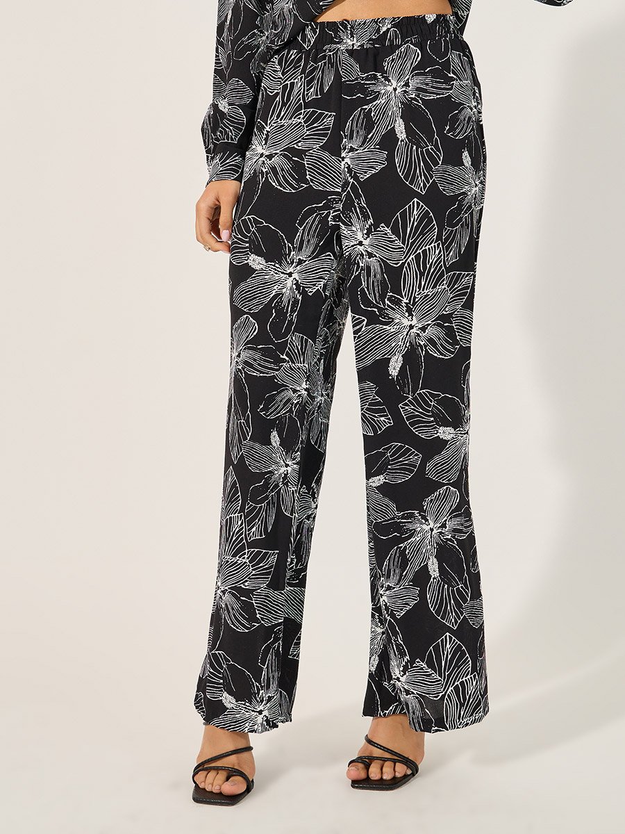 Floral Print Oversized Shirt and Wide Leg Pants Co-Ords