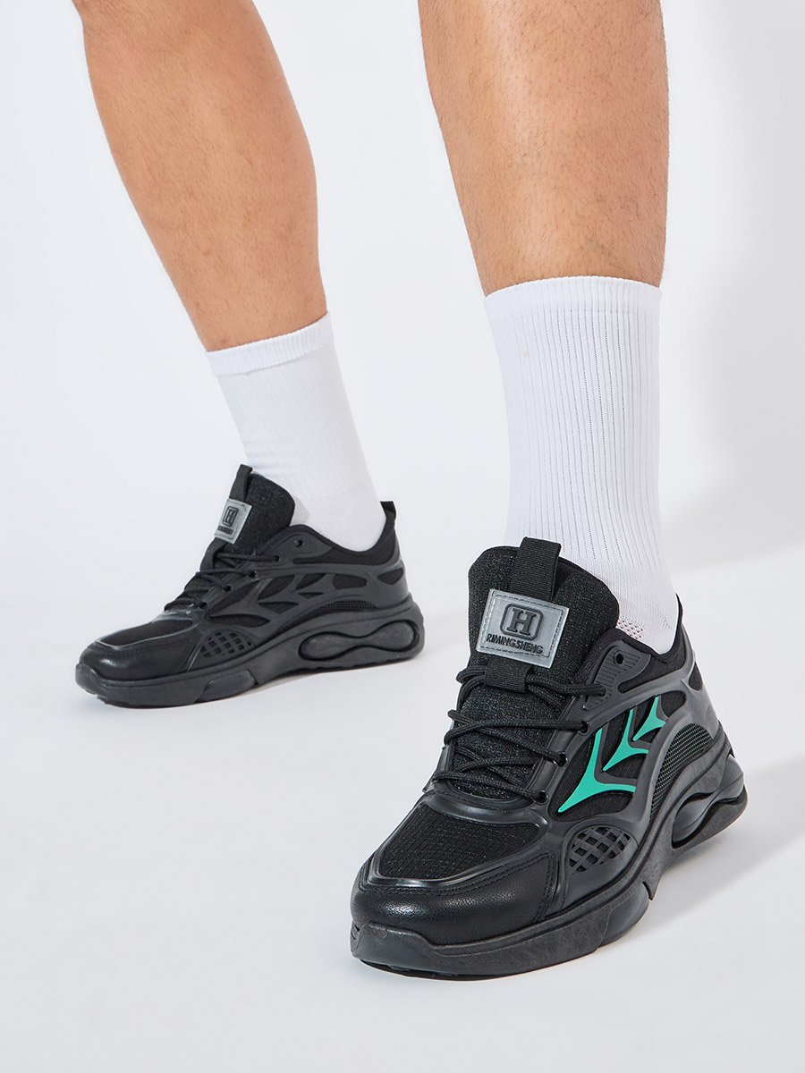 Textured Lace Up Air Cushion Chunky Sole Sneakers