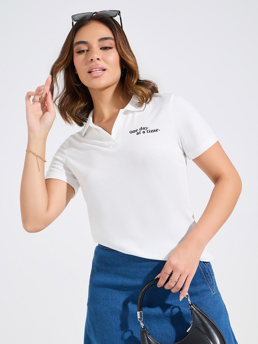 Regular Fit Slogan Print Polo T-Shirt