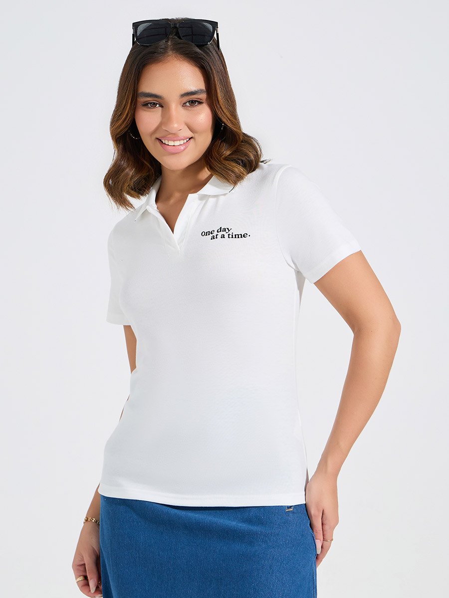 Regular Fit Slogan Print Polo T-Shirt