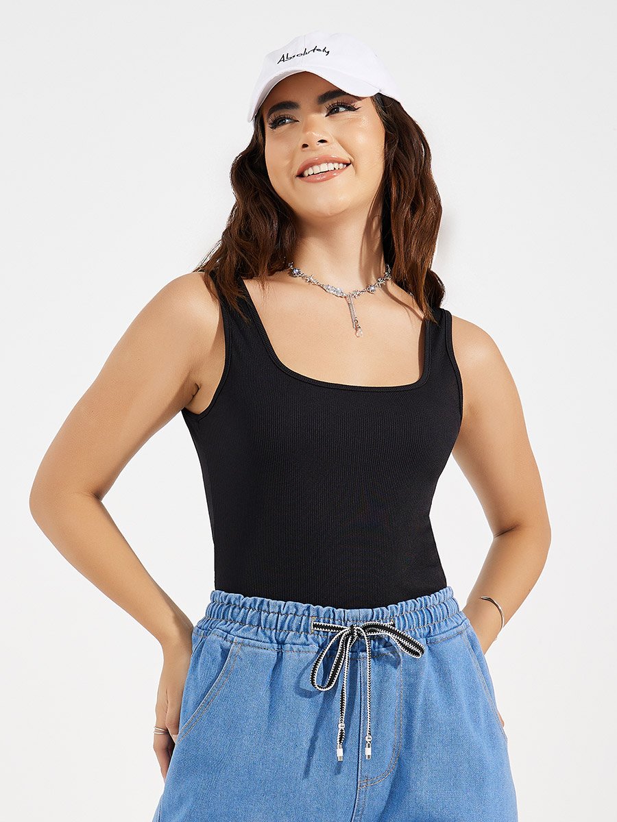 Rib Square Neck Basic Bodysuit
