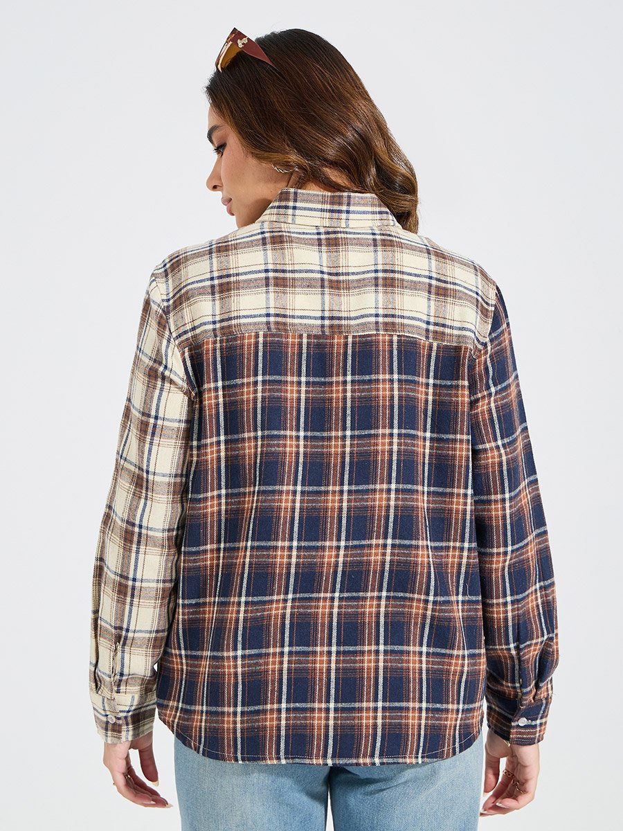 Contrast Checked Print Oversized Shirt