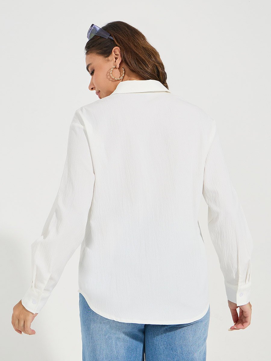Slogan Print Buttoned Oversized Shirt