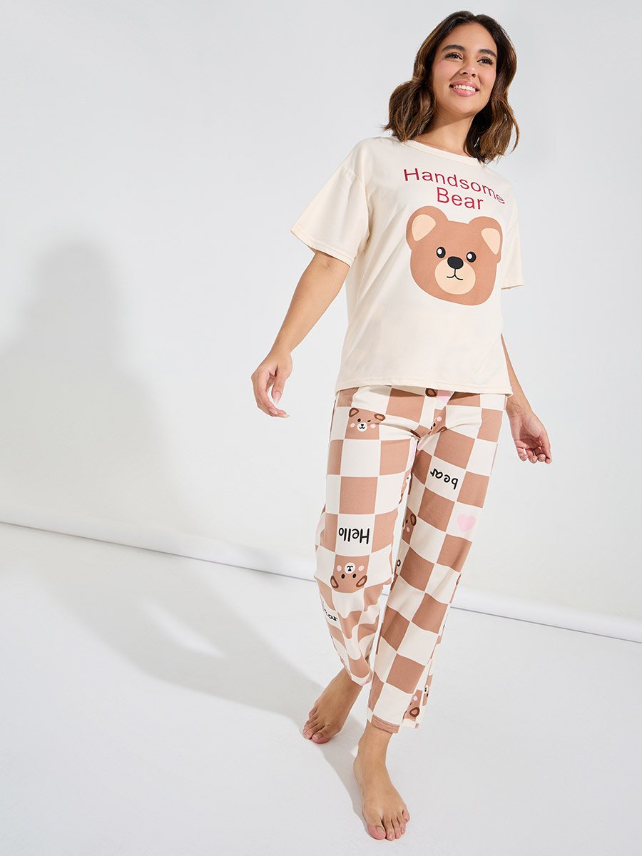 Bear Print T-Shirt and Pyjama Set
