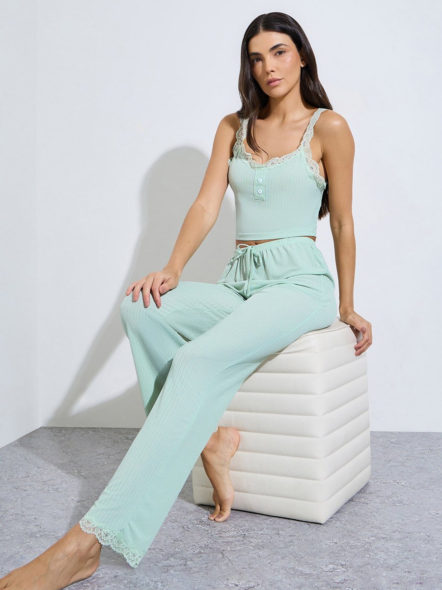 Green Lace Cami Top and Pyjama Set