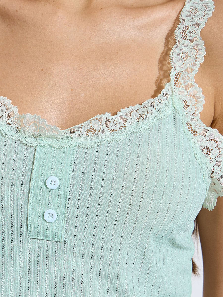Green Lace Cami Top and Pyjama Set