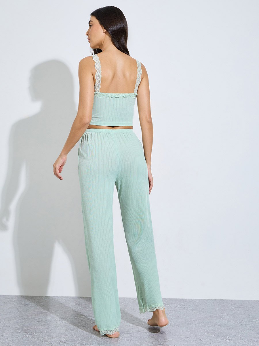 Green Lace Cami Top and Pyjama Set